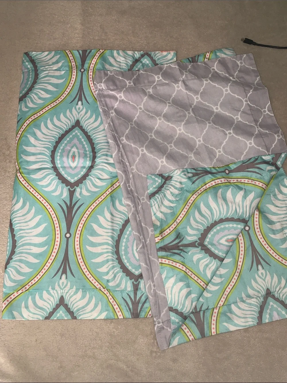 Reversible Turquoise and Gray Decorative Pillow Sham Set